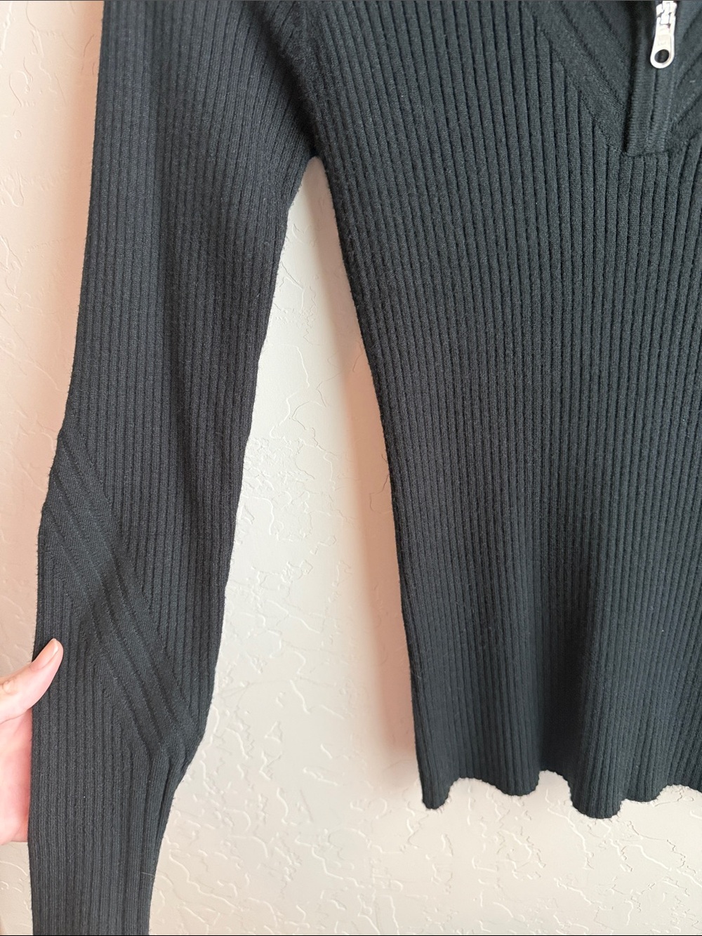 Varley Demi 2.0 Half-Zip Ribbed Knit Top Sweater - Black - Picture 7 of 9